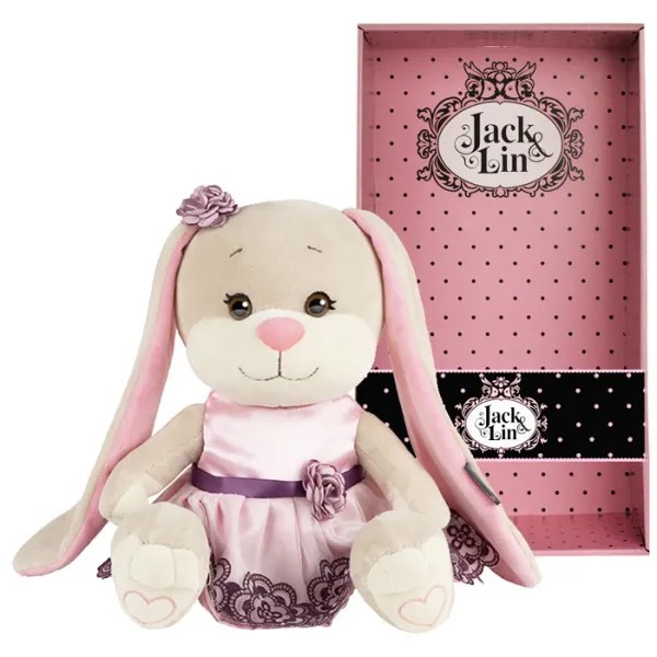 Мягкая игрушка Jack&Lin Зайка в вечернем розовом платье 25 см
