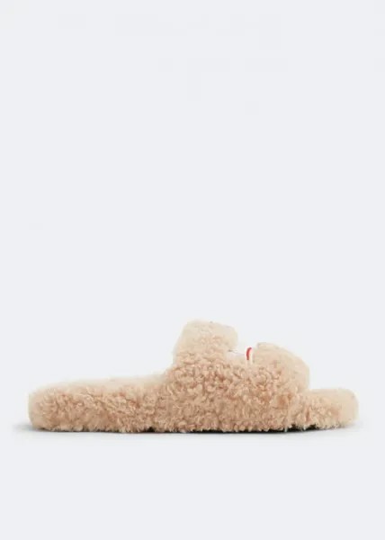 Сандалии BALENCIAGA Furry slide sandals, бежевый