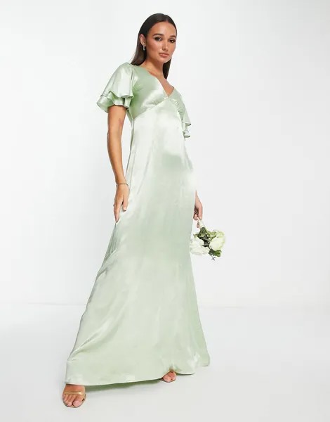 Платье миди цвета шалфея Topshop vera blend bridesmaid с вырезом на спине и сердечком - GREEN