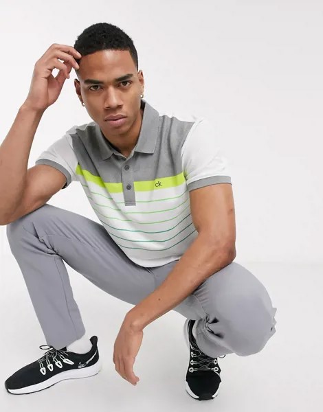 Белая футболка-поло с зелеными полосками Calvin Klein Golf-Белый