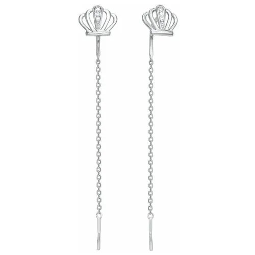 Серьги цепочки Vesna jewelry, белое золото, 585 проба, бриллиант