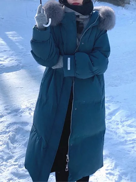 Milanoo Puffer Coats For Women Blue Wind Proof Long Sleeves Polyester Long Winter Outerwear