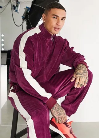 Бордовая велюровая oversized-олимпийка в рубчик с полосками по бокам от комплекта ASOS DESIGN-Красный