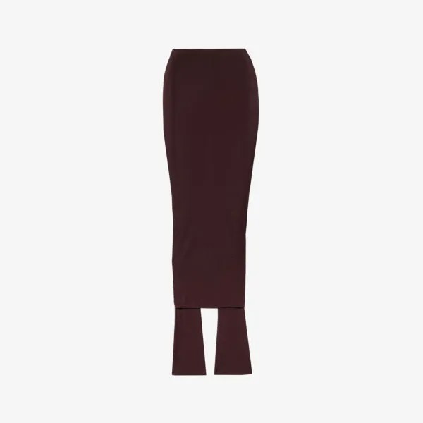 Полупрозрачная юбка миди приталенного кроя из эластичной ткани Alaia, бордовый