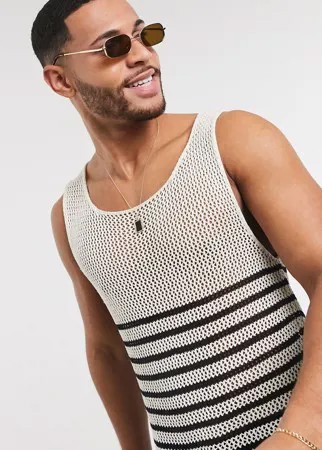 Вязаная сетчатая майка с полосками ASOS DESIGN-Белый
