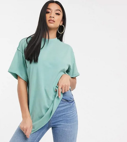 Свободная футболка шалфейно-зеленого цвета ASOS DESIGN Petite-Зеленый