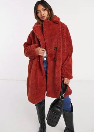 Рыжее плюшевое пальто oversized AX Paris-Оранжевый