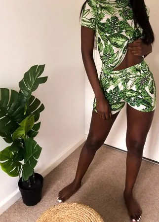 Зеленые шорты от пижамы с пальмовым принтом ASOS DESIGN-Многоцветный