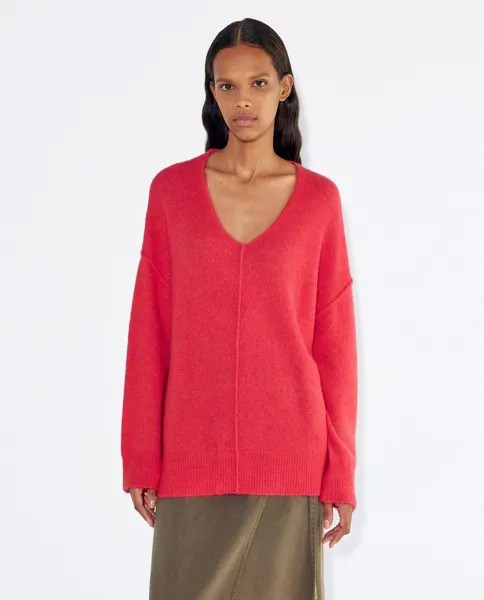 Женский свитер тонкой вязки с V-образным вырезом однотонный Parfois, красный