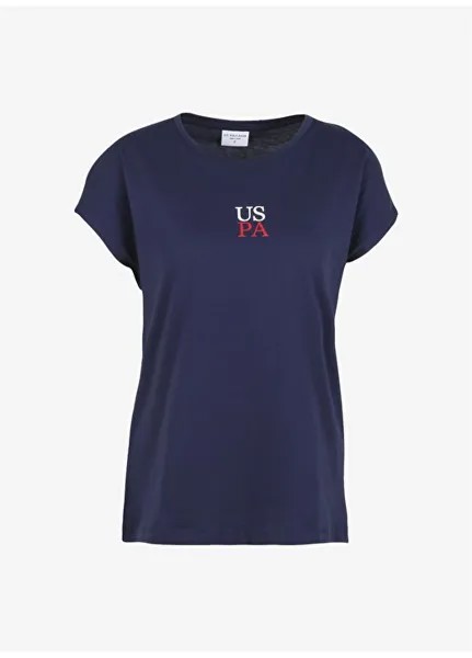 Однотонная женская футболка с круглым вырезом темно-синего цвета METSE U.S. Polo Assn., темно-синий