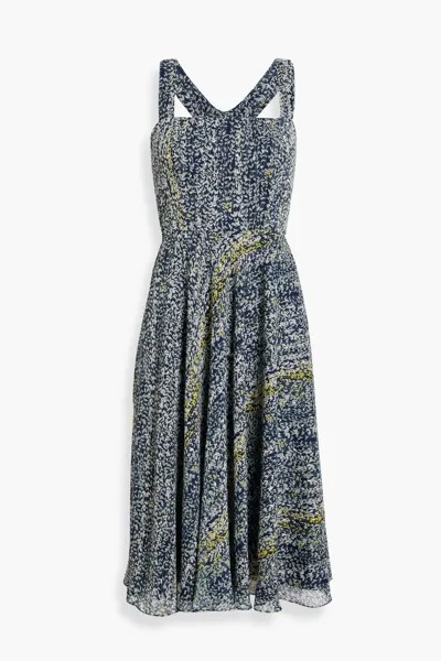 Платье миди из шифона фил-купе с принтом металлик Mikael Aghal, темно-синий