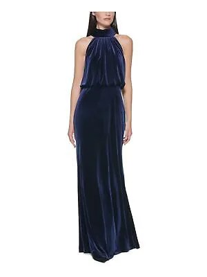 ELIZA J Женское темно-синее бархатное платье-блузон без рукавов с вырезом на пуговицах в полный рост 2