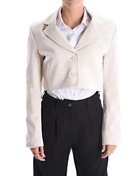 Двубортный мини-пиджак на подкладке с подплечниками, кремовый