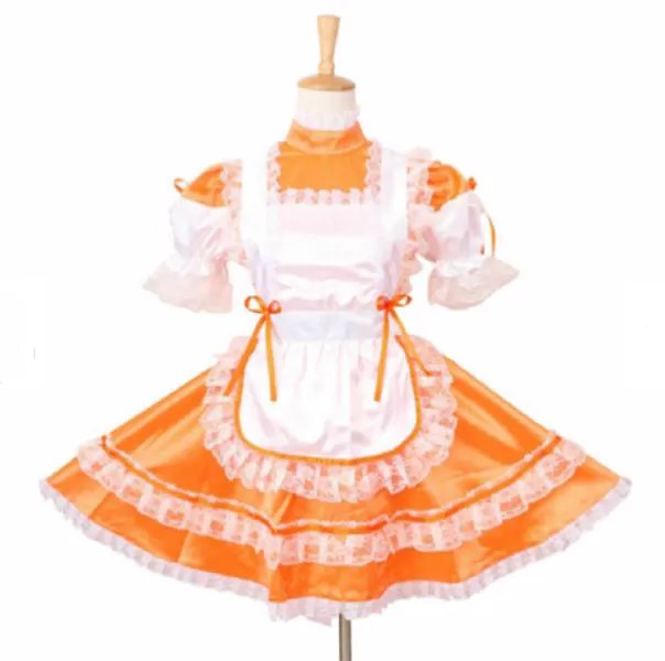Женское атласное платье-горничная sнашу, оранжевое платье с пушистым замком для косплея