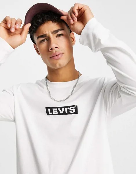 Лонгслив белого цвета с прямоугольным логотипом Levi's-Белый