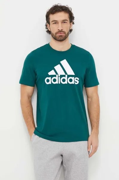 Хлопковая футболка adidas, зеленый