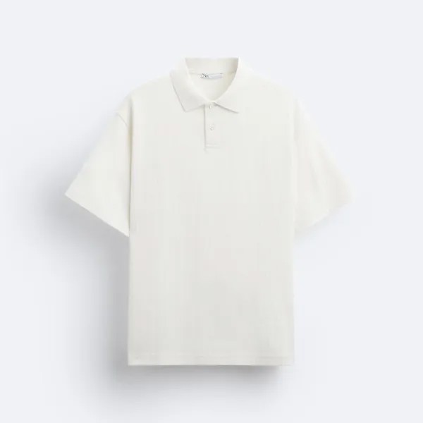 Футболка поло Zara Textured Ribbed, кремовый