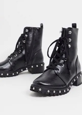 Черные ботинки с отделкой заклепками и шнуровкой ASOS DESIGN-Черный цвет