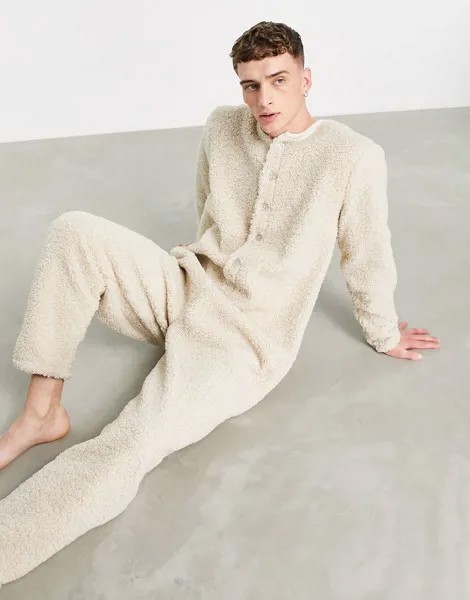 Комбинезон из искусственного меха ASOS DESIGN-Светло-бежевый цвет
