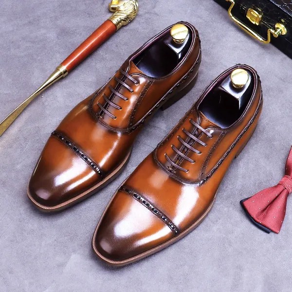 Мужские броги из натуральной кожи, деловые классические туфли, британская трендовая мужская обувь, кожаные корейские туфли, оксфорды для му...