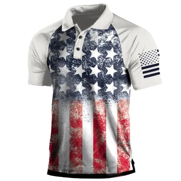 Мужская футболка с воротником-поло с принтом американского флага
