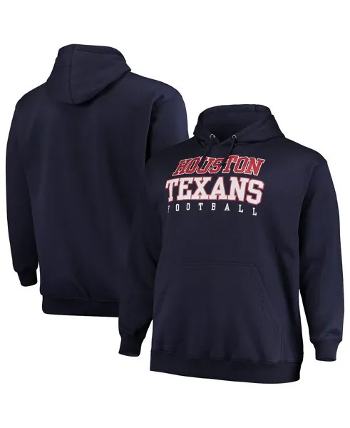 Мужской темно-синий пуловер с капюшоном Houston Texans Big and Tall Stacked Majestic