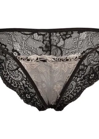 Le Cabaret Трусы трусики-танга низкой посадки с вышивкой и кружевами Шароль, размер 38-48, черный/светло-бежевый