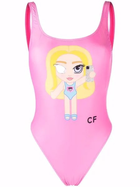 Chiara Ferragni logo-print square-neck swimsuit