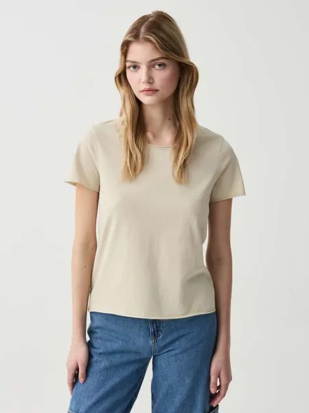 Футболка с круглым вырезом и закругленным краем Ovs, цвет light beige