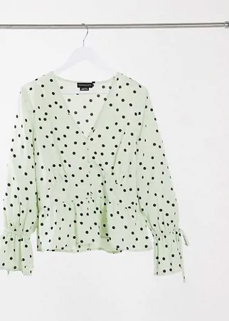 Свободная блузка в горох с завязками на манжетах Wednesday's Girl Curve-Зеленый цвет