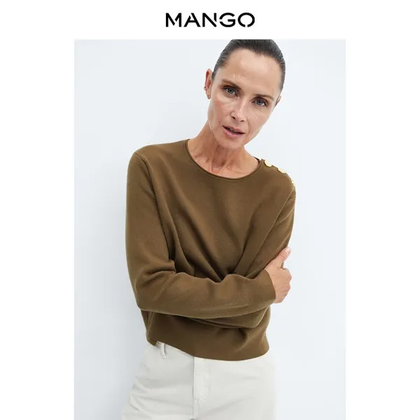 Женский свитер Mango с круглым вырезом и длинными рукавами, хаки
