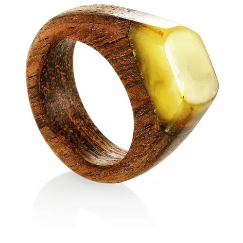 Amberholl Деревянное кольцо, украшенное янтарём медового цвета «Индонезия»