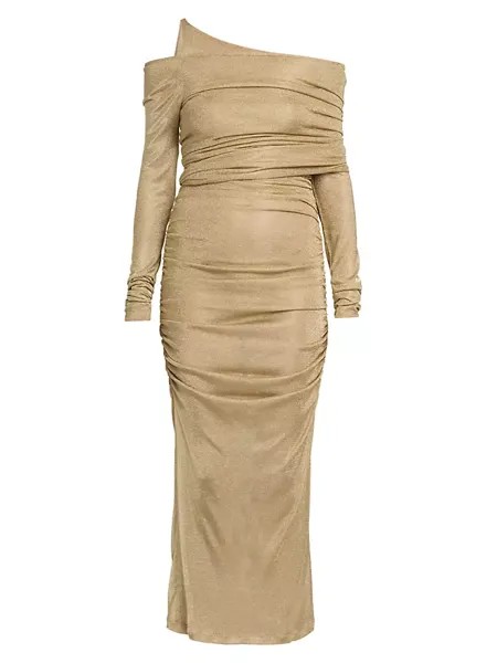 Приталенное платье миди из джерси со сборками Dolce&Gabbana, золото
