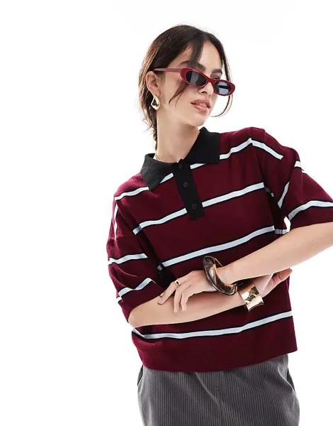 ASOS DESIGN – трикотажная рубашка-поло оверсайз бордового цвета в полоску