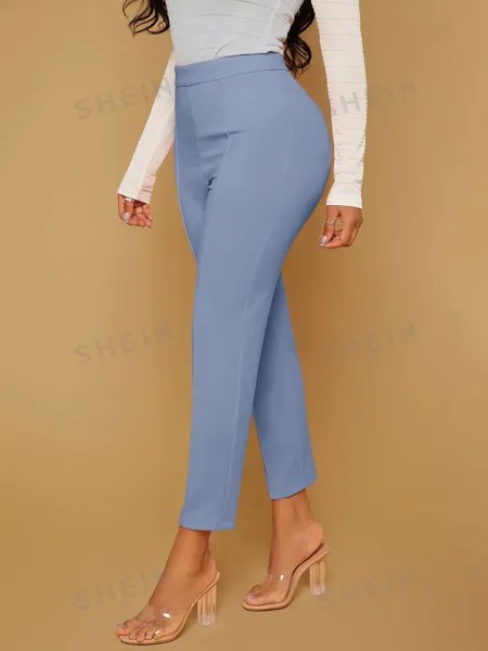 SHEIN SXY Женские однотонные брюки узкого кроя полной длины, пыльный синий