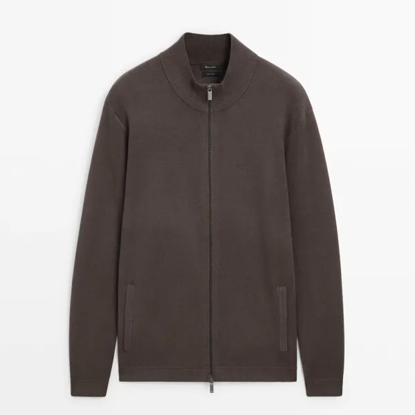 Кардиган Massimo Dutti Mock Neck Knit With Zip, светло-коричневый