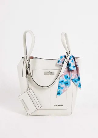Кремовая сумка-портфель с отделением для карт, съемной сумочкой через плечо и декоративным шарфом Steve Madden-Белый