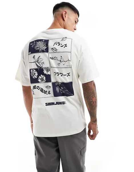 Jack & Jones – светло-серая футболка оверсайз с цветочным принтом на спине