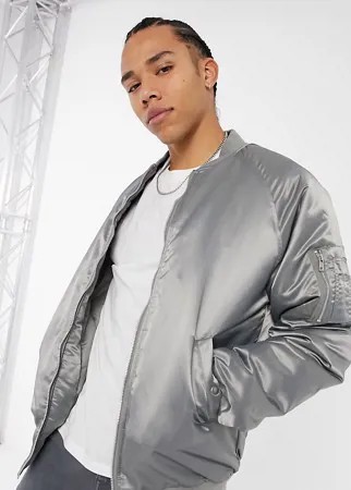 Oversized-бомбер блестящего серого цвета с карманом MA-1 ASOS DESIGN Tall-Серый