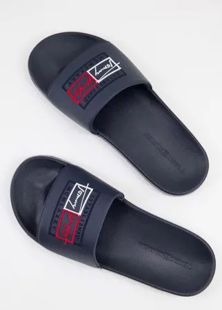 Темно-синие шлепанцы с логотипом-подписью Tommy Hilfiger-Темно-синий