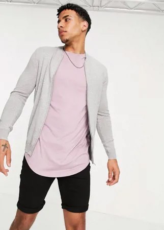 Серый трикотажный кардиган на сквозной молнии с длинными рукавами Topman