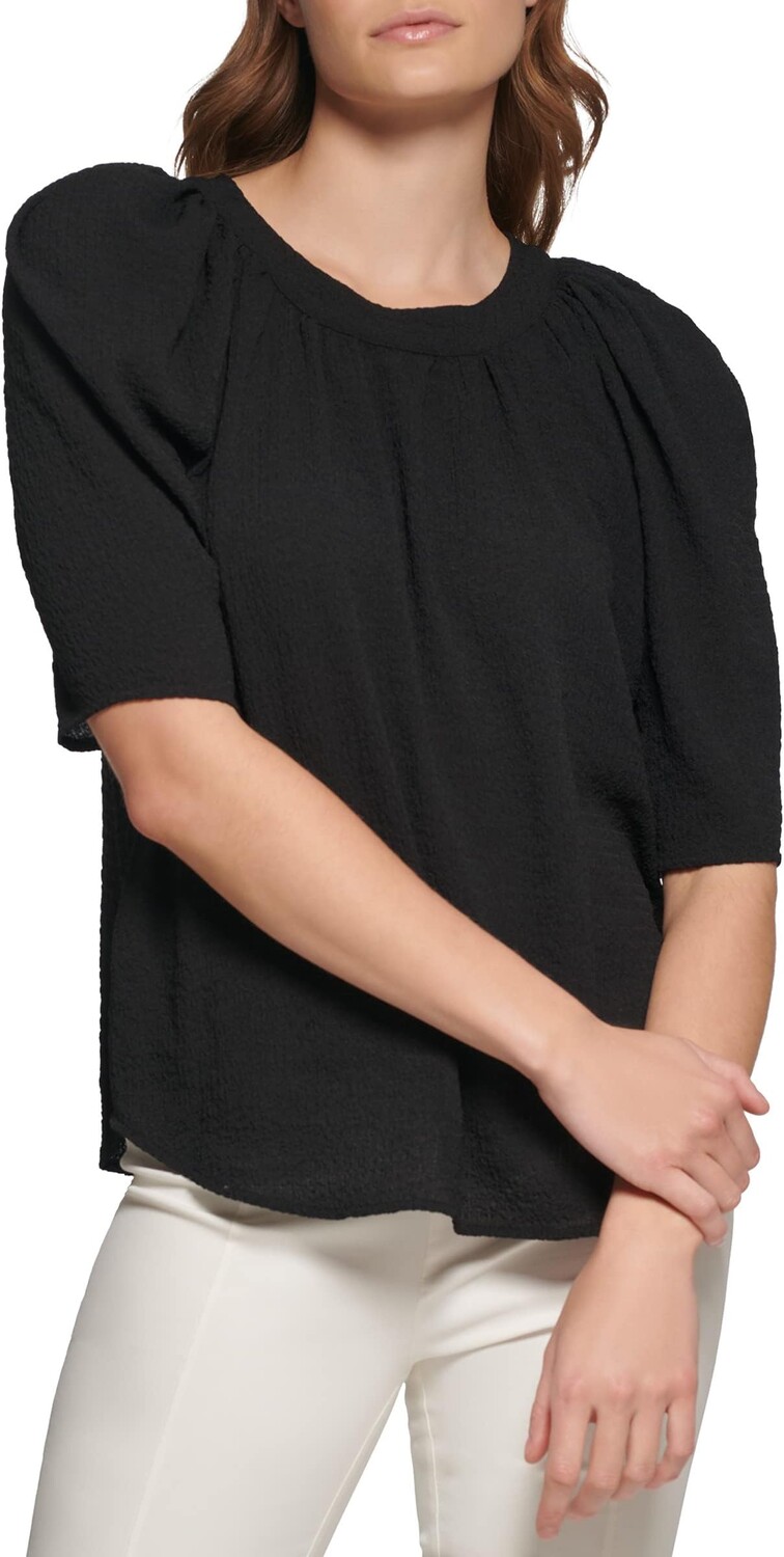 Топ Calvin Klein Elbow Sleeve w/ Sheering, черный
