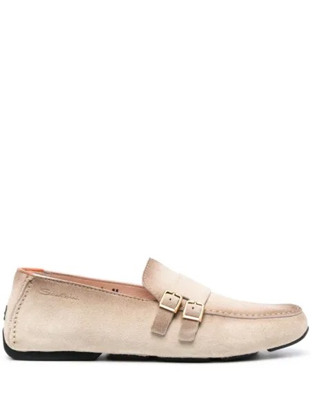 Santoni туфли монки с тисненым логотипом, нейтральный цвет