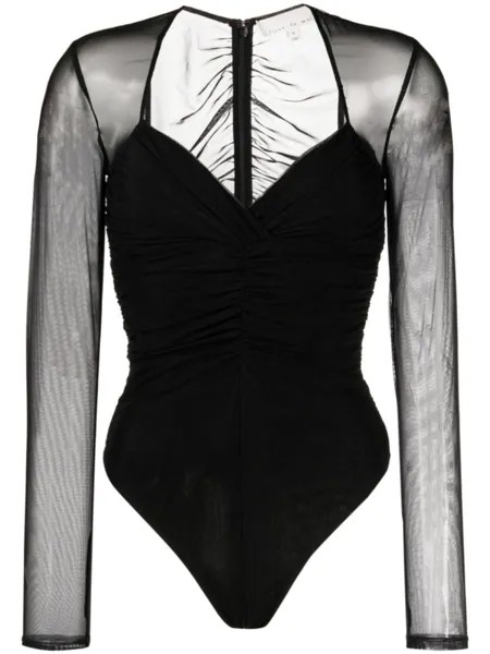 Боди с длинными рукавами и сборками Fleur Du Mal, черный