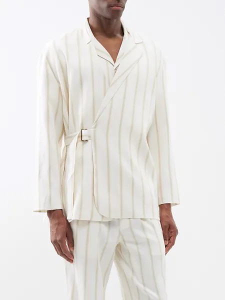 Пиджак из смесового льна в полоску с поясом по бокам Commas, белый
