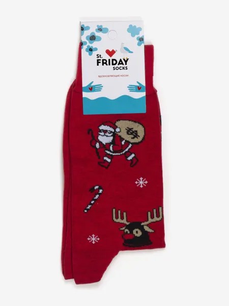 Новогодние носки St.Friday Socks - Дедушка с подарочками, Красный