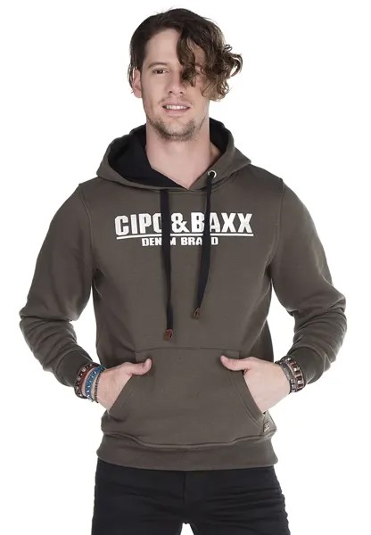 Толстовка Cipo & Baxx с капюшоном и логотипом бренда, хаки