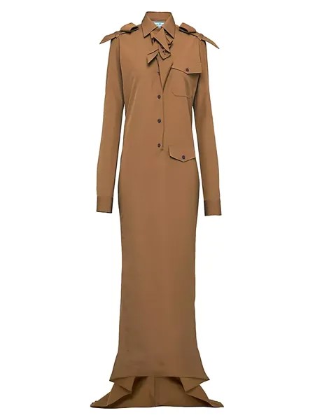 Длинное платье из поплина Prada, коричневый