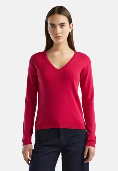 Вязаный свитер V-NECK United Colors of Benetton, цвет red