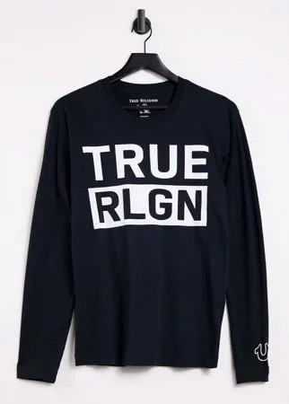 Черный лонгслив с логотипом на груди True Religion-Черный цвет